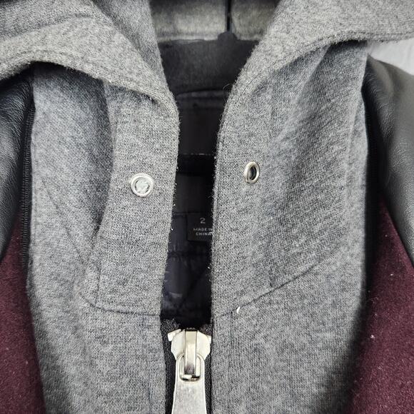 Marc New York Andrew Marc Coat Womens 2 Burgundy Wool Blend Hooded Asym Zip - Picture 12 of 16